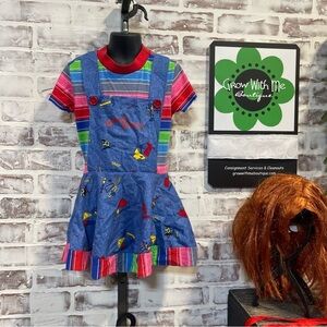 Colorful chunky Striped Dress with 4/6 Pinafore costume